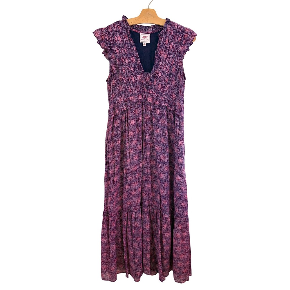 Banjanan Madison Indian Floral Tiered Cotton Maxi Dress S Romantic Boho Pink - Picture 3 of 6
